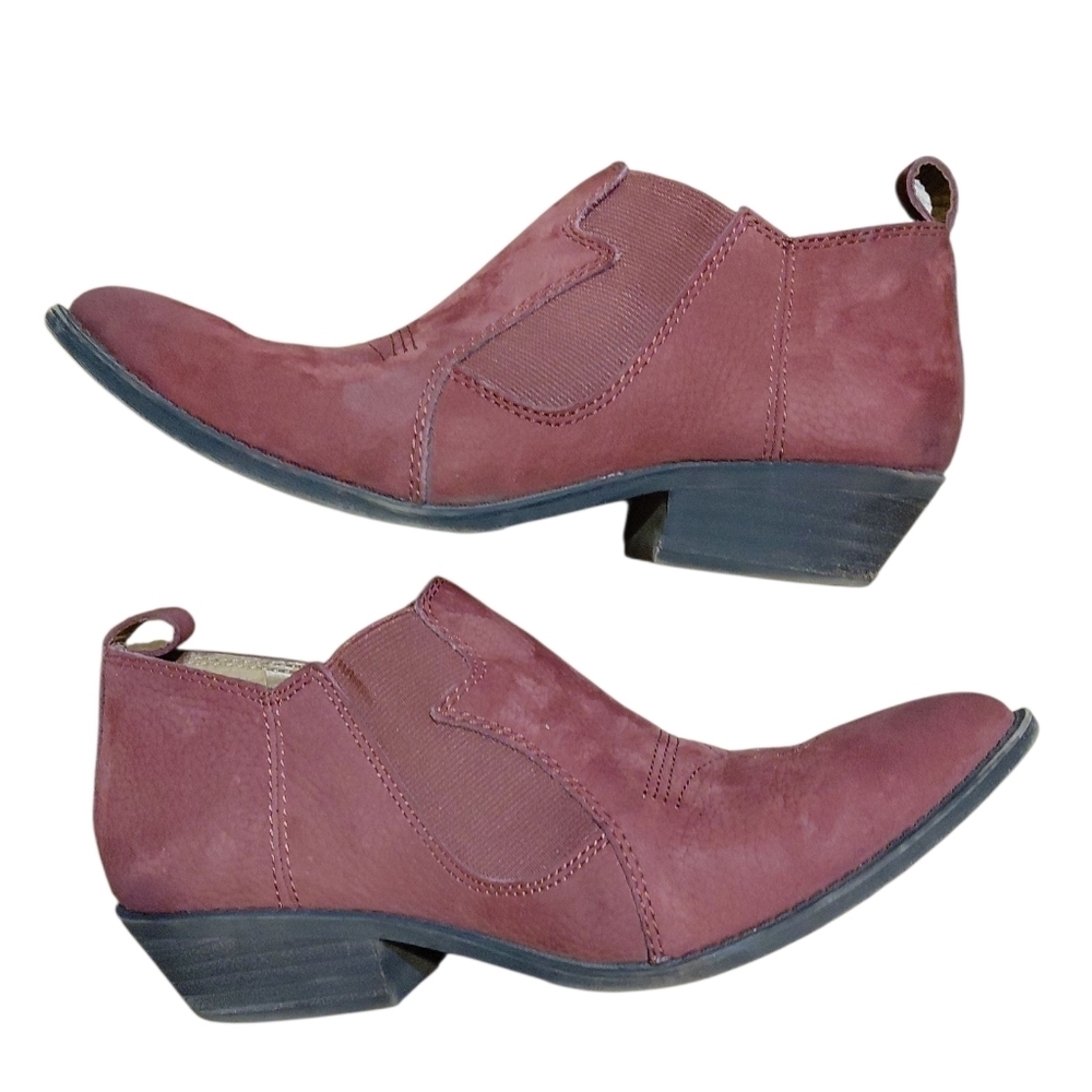 Lucky Brand Joelle Red Suede Western Ankle Boot Burgundy Cowgirl Booties Sz 7.5